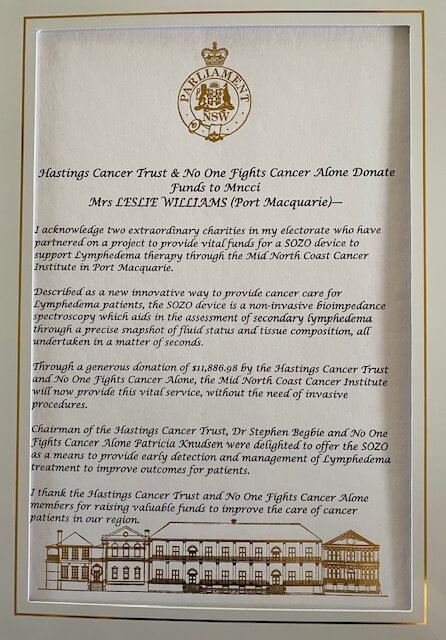 The Hon. Leslie Gladys WILLIAMS, BNurs, DipTeach MP recognises local fundraising efforts in NSW Parliament.