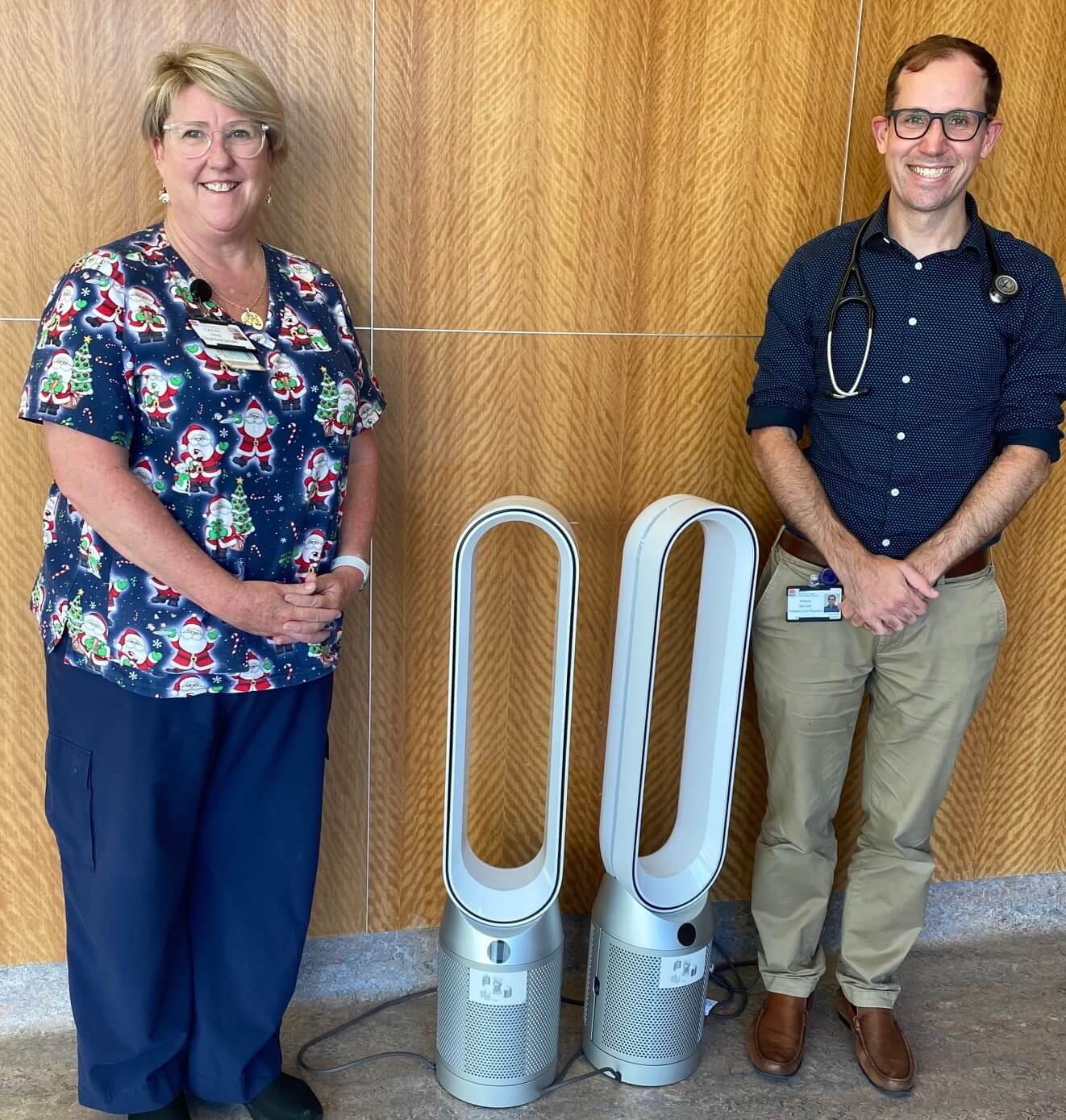 Cathy Gray, and Dr Will Kennett, pictured with fans purchased with a 2022 HCT grant.