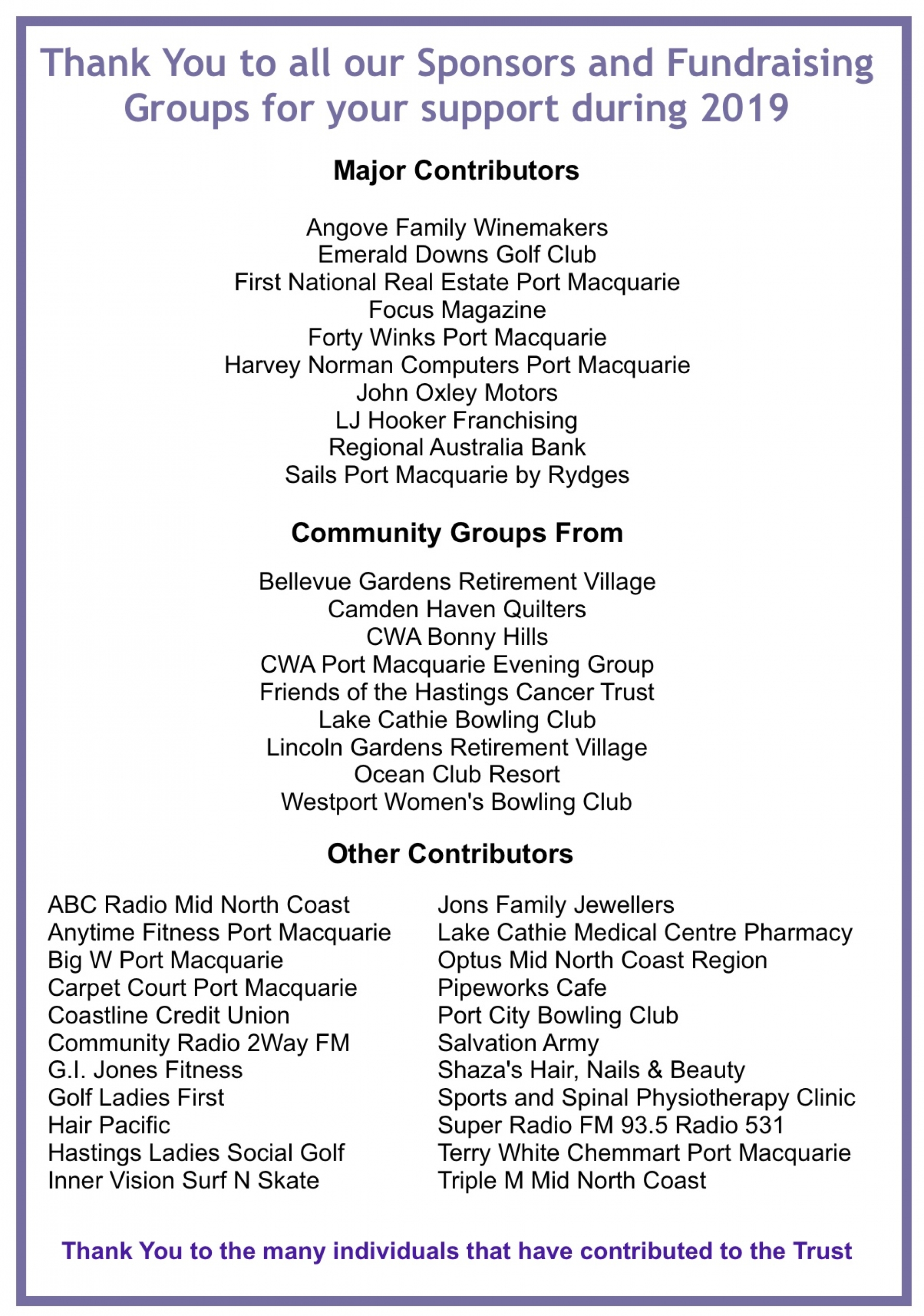 Thank you to our wonderful contributors